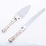 DÉCOCO - Juego de 2 Cuchillos cortadores de Acero Inoxidable de Lino y Perlas para Bodas, Aniversarios, compromisos, Fiestas de cumpleaños con Caja de Regalo