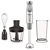 Moulinex QuickChef DD655D10 Batidora de Mano de 1000 W, con Regulador de 10 Velocidad Turbo con 2 Accesorios para Picar y para Montar y Vaso Medidor, Cúpula Antisalpicaduras, Acero