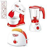 deAO Conjunto de Utensilios Electrodomésticos de Cocina Infantil Accesorios para Cocina de Juguete Incluye Tostadora, Batidora, Licuadora