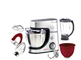 Moulinex Masterchef Gourmet QA530D - Robot Amasador 1100 W, Bol de Acero Inoxidable 4.6 L, para batir, emulsionar y amasar, 8 velocidades, Kit de pastelería + accesorios silicona y libro de recetas