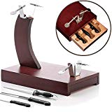 MovilCom - Jamonero góndola con cajón, 2 Cuchillos jamoneros, 1 afilador - chaira, Madera Acabado rústico Color Cerezo (Mod.654305)