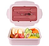 MEIXI Fiambrera Infantil Caja de Bento con 3 Compartimentos y Cubiertos Fiambreras Caja de Alimentos Ideal para Almuerzo y Bocadillos para Niños y Adultos (Rosado)