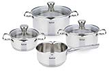 Tefal Duetto Set de 4 Piezas + 3 Tapas de Cristal con función escurridor, Acero Inoxidable, cacerolas de16 cm, 20 cm, 24 cm y cazo de 16 cm