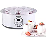 MVPower Yogurtera con Termostato Ajustable y Temporizador, 7 Tarros de 180ml, Máquina para Yogur Natural con Pantalla LCD, 20W