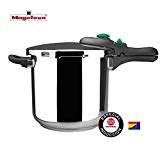 MAGEFESA DYNAMIC Olla a presión super rápida de fácil uso, acero inoxidable 18/10, apta para todo tipo de cocinas, incluido inducción. Acero inoxidable, fondo termo difusor encapsulado de 5 capas, excelente distribución del calor, 5 sistemas de seguridad, ahorra hasta un 70% de energía. (6L)