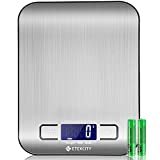 ETEKCITY Báscula Digital de Cocina, báscula electrónica de 5 kg con Gran Pantalla LCD, báscula de Cocina Ultrafina de Acero Inoxidable, medición de líquido, Alta precisión hasta 1 g, función de Tara