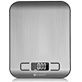 Etekcity Báscula Digital para Cocina de Acero Inoxidable, 5kg/11 lbs Bascula Comida de Precisión, Balanza de Alimento Multifuncional, Peso de Cocina con LCD Retroiluminación, Plata Baterías Incluidas
