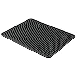 InterDesign Lineo Tapete escurridor, alfombrilla escurreplatos grande de silicona para secar cubiertos y vajilla, negro