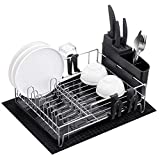 alvorog Escurridor de Platos, Soportes para Platos, Escurreplatos de Cocina Plastico y Metal con Bandeja de Gota Extraíble, Estante para Platos con Bandeja (1 Nivel)