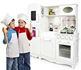 Leomark Grande Vintag Cocina Madera Infantil Cocina De Juguete Accesorios Para Niñas Cocinita Retro Grifo Fregadero Cubiertos De Madera Utensilios De Cocina Estilo Escandinavo Blanco White