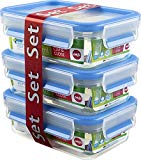 Emsa 508570 Hermetico Clip & Close Set 3 x 0.55 L, Transparente y Azul, 0.55 l