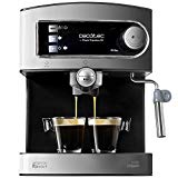 Cecotec Cafetera Espresso Power Espresso 20. Presión 20 Bares, Depósito de 1,5l, Brazo Doble Salida, Vaporizador, Superficie Calientatazas, Acabados en Acero Inoxidable, 850W