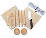 WeeDee Kit para Hacer Sushi de Bambú 12 Piezas - 2 x Esterillas, 1 x Paleta de Arroz, 1 x Esparcidor de Arroz, 4 Pares de Palillos , 1 x Sushi Cuchillo , 2 x Plato Pequeño