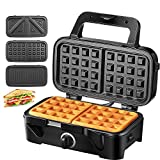 Tibek Sandwichera 3 en 1 Sandwichera Eléctrica con Gofrera y Grill, Termostato, 1200W Calentamiento rapido, Incluir Placas Desmontables Antiadherentes e Intercambiables, Piloto Indicador Luminoso
