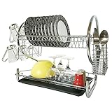 Tatkraft Helga Escurreplatos 2 Niveles Acero Cromado con Soporte Tazas y Escurridor Cubiertos con Bandeja Extraíble