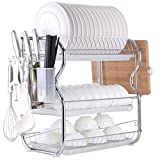 Escurreplatos, Acero inoxidable 3 pisos Vajilla Soporte Escurreplatos Cesta, Escurridor para platos y cubiertos, Utensilio de cocina