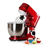 Klarstein Carina Rossa - Robot de cocina multifunción , Batidora , Amasadora , 800 W , 4 L , Batido planetario , 6 niveles de velocidad , Recipiente de acero inoxidable , Bloqueo de seguridad , Rojo
