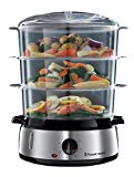 Russell Hobbs Cook@Home - Vaporera de 3 recipientes apilables con capacidad de 9L, cubeta para arroz, temporizador, 800 W, libre de BPA, acero inoxidable - ref. 19270-56
