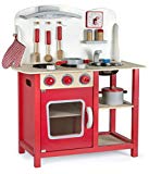 Cocina Madera Infantil Cocina De Juguete Accesorios Para Niñas Juego de Imitación Reloj Grifo y Fregadero Cubiertos de Madera Utensilios de Cocina Classic Roja