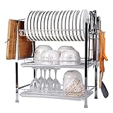 meetgre 3 Pisos Vajilla Soporte Escurreplatos Cesta 3 Niveles Escurreplatos de Cromado Escurridor para Platos y Cubiertos para la Cocina