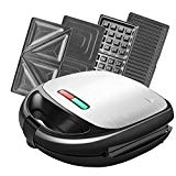 NWOUIIAY Sandwichera 4 en 1 Sandwichera Grill y Gofrera 850W Acero Inoxidable con Platos Desmontables y Antiadherentes