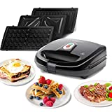 Aigostar Rubik 30JVU - Sandwichera 3 en 1: sandwichera, grill y gofrera. Placas desmontables antiadherentes e intercambiables. Potencia 750W, piloto indicador luminoso, termostato. Diseño exclusivo.