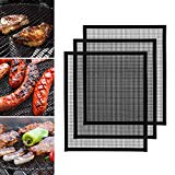 GWHOLE 3 Piezas Estera de Malla para Parrilla de Barbacoa Alfombrillas Barbacoa Malla Antiadherente BBQ Estera Rejilla Cortable Reutilizables para Asar Horno, 40 x 33 cm