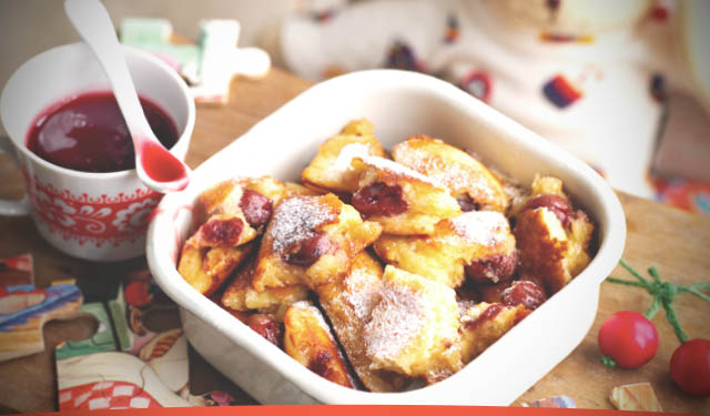 Receta de Trocitos de tortita con salsa de cereza